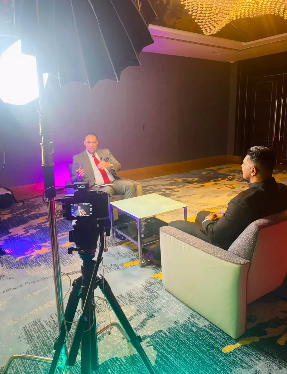 Behind the scenes video interview setup